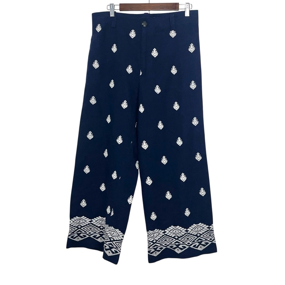 Zara Navy Blue Embroidered Culottes Size Large - Picture 7 of 14